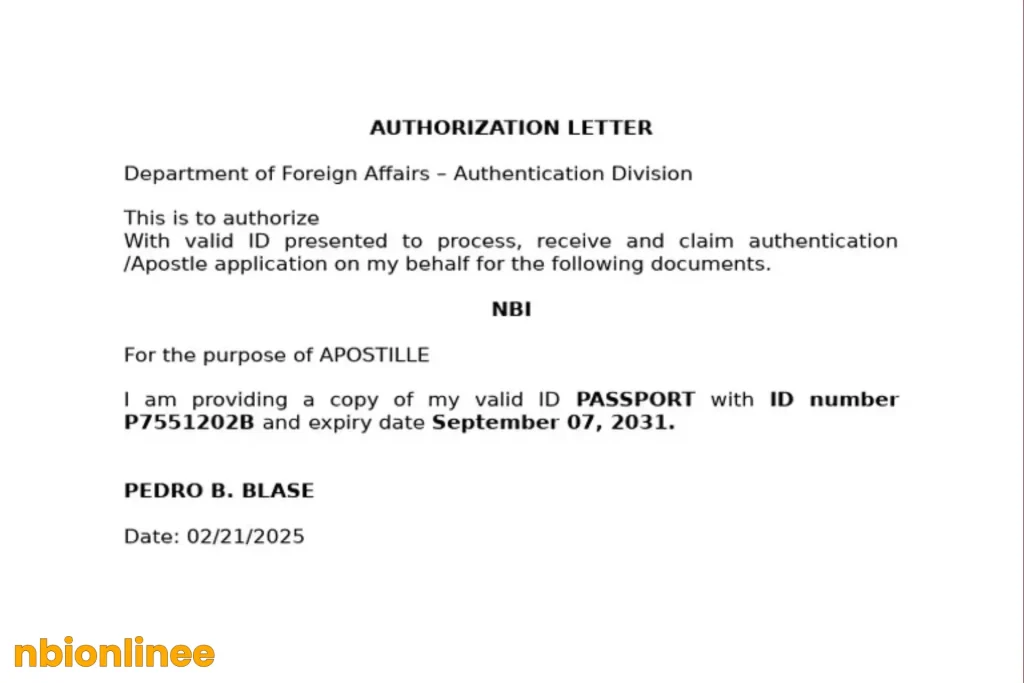 Authorization Letter for Apostille NBI Clearance​